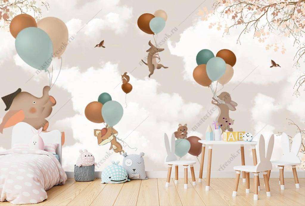 Фотообои в интерьере на воздушных шариках  12-1157 фото