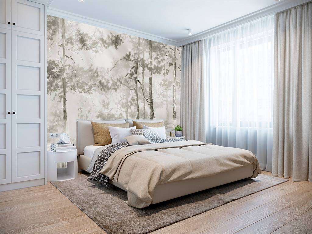 Фотообои в интерьере гризайль акварелью  13-286 фото