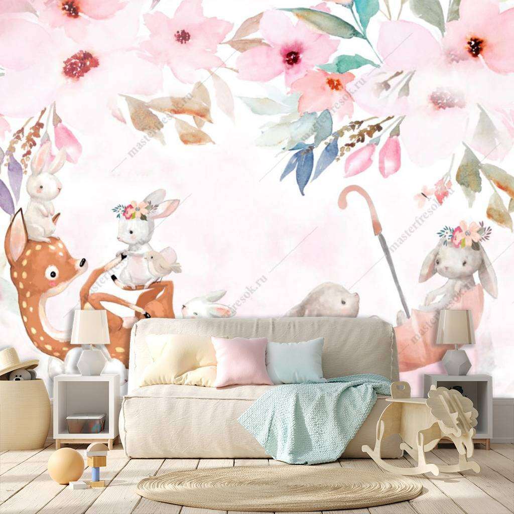 Фотообои в интерьере зайка в зонтике  13-215 фото