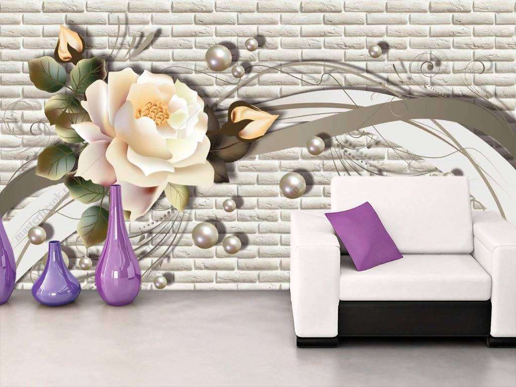Фотообои в интерьере 3d бежевый цветок  10-832 фото
