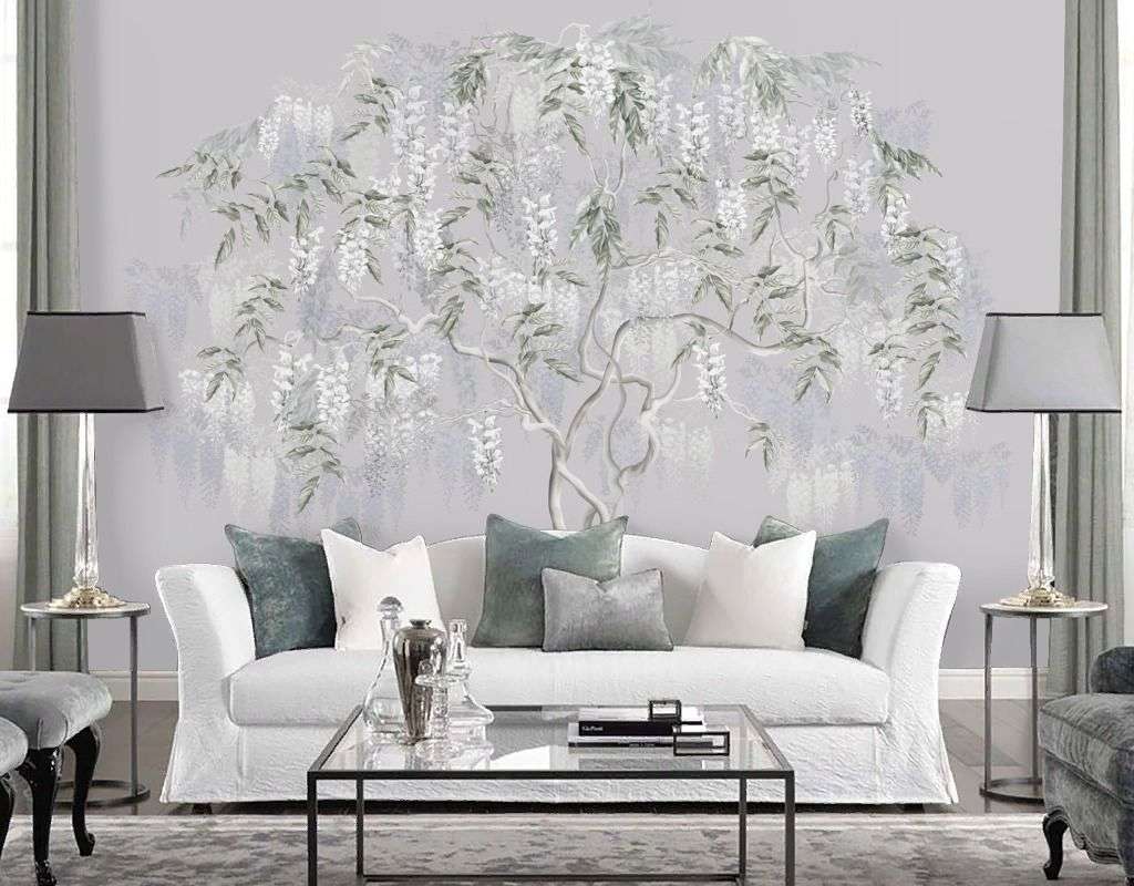 Фотообои в интерьере цветущая глициния  13-732 фото