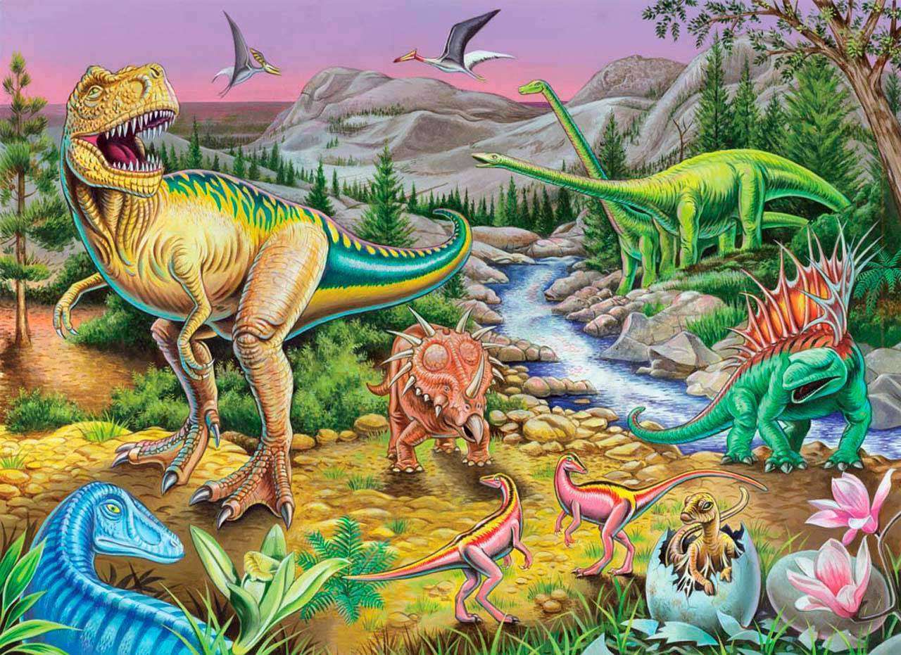 Фотообои в интерьере динозавры у реки  8-302 фото