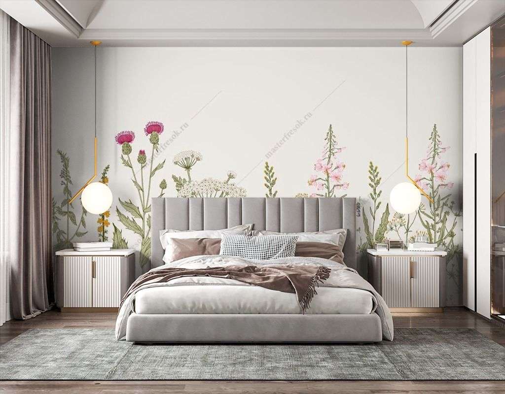 Фотообои в интерьере в кухню полевые цветы  9-1863 фото