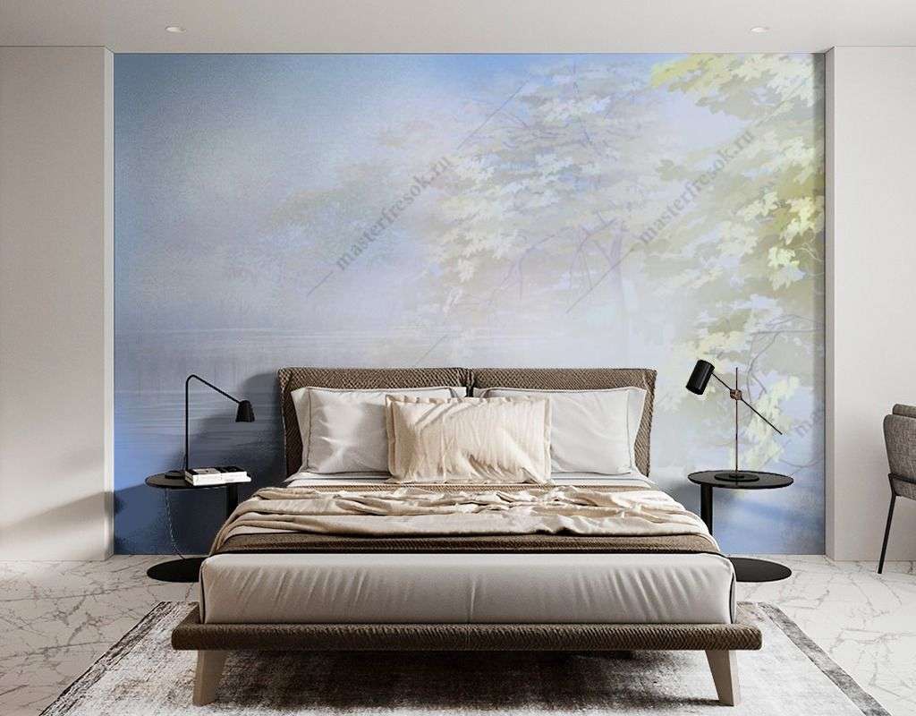 Фотообои в интерьере дерево окутанное туманом  13-432 фото