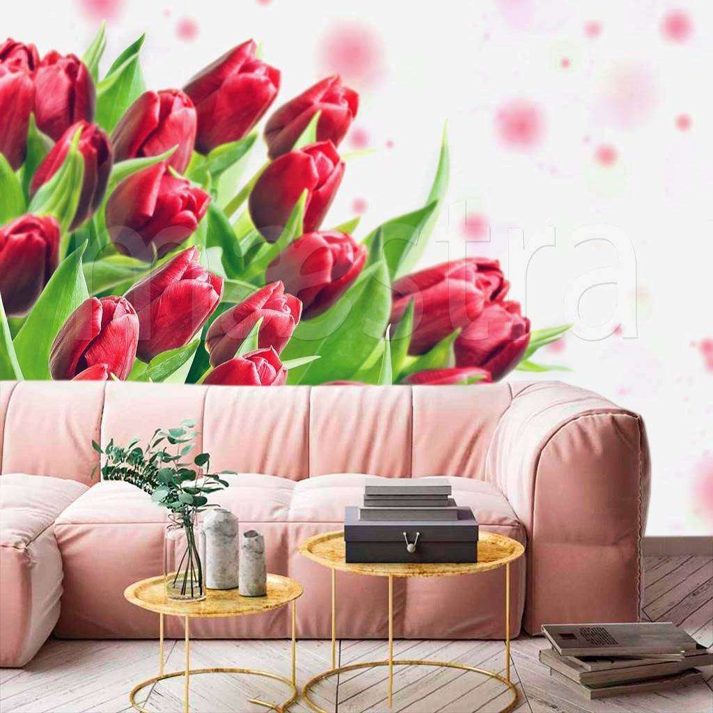 Фотообои Бесшовные обои на стену:  Красные тюльпаны. Артикул: 4-053  
