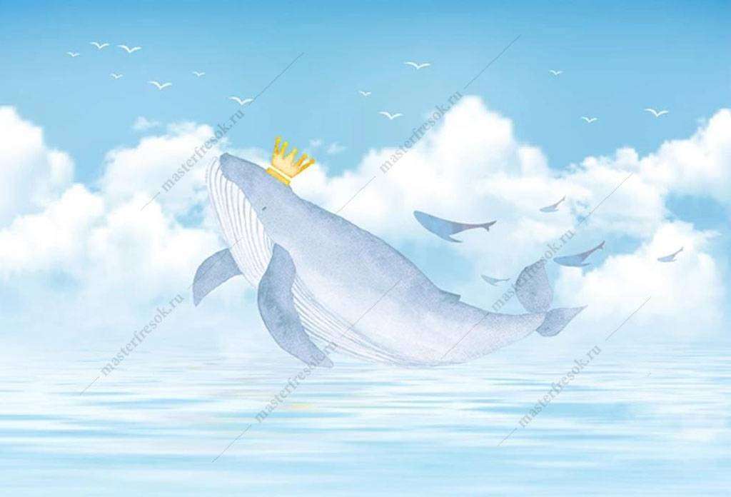 Фотообои в интерьере мультяшный кит  16-023 фото