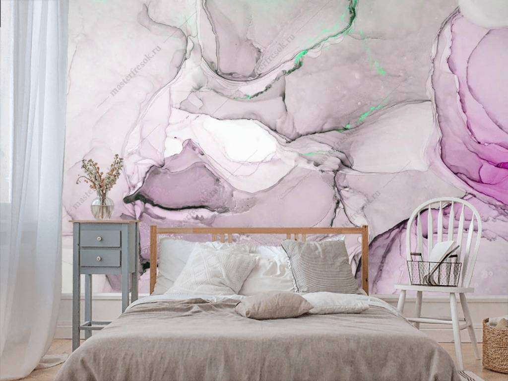 Фотообои в интерьере флюид арт серо-фиолетовый  9-1024 фото