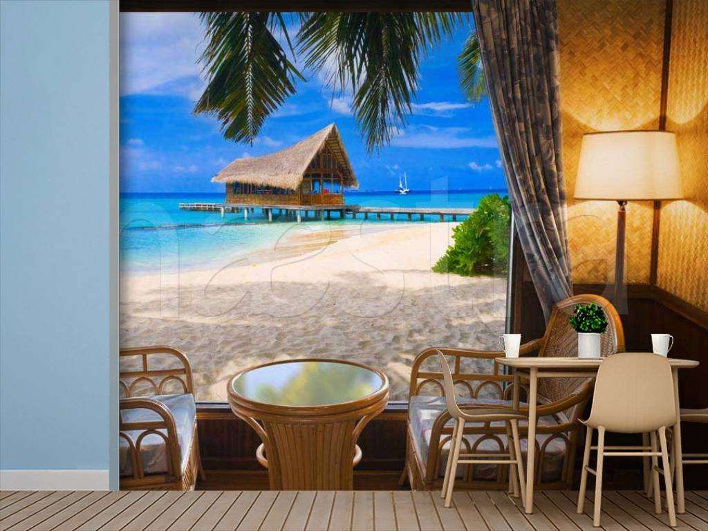 Фотообои Окно с видом на лазурный берег  6-125