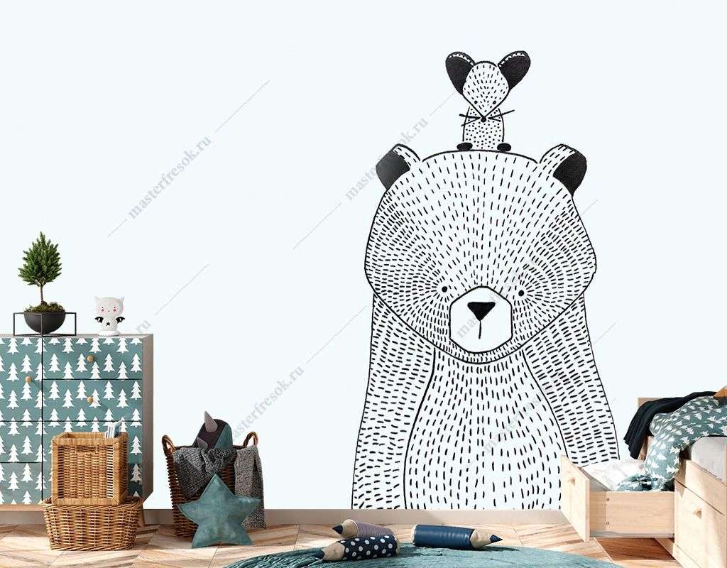 Фотообои в интерьере в детскую. мишка с мышкой   14-720 фото
