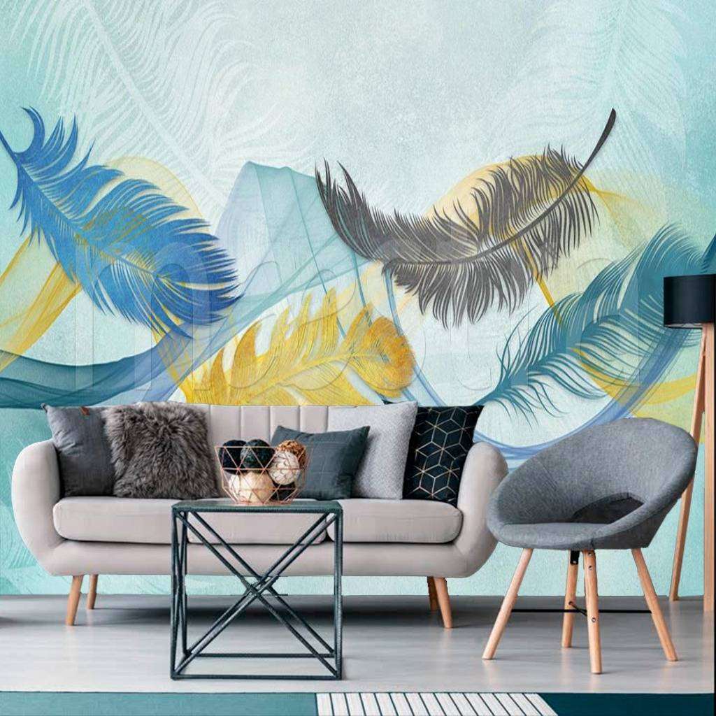 Фотообои в интерьере перья летят  15-489 фото
