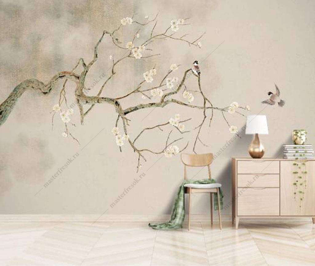 Фотообои в интерьере цветущая веточка  15-891 фото