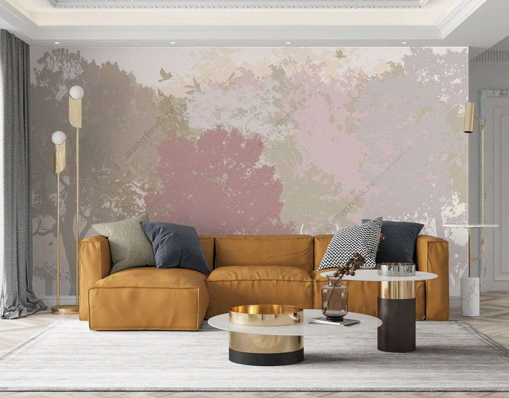 Фотообои в интерьере силуэт оленей на рассвете  12-1515 фото