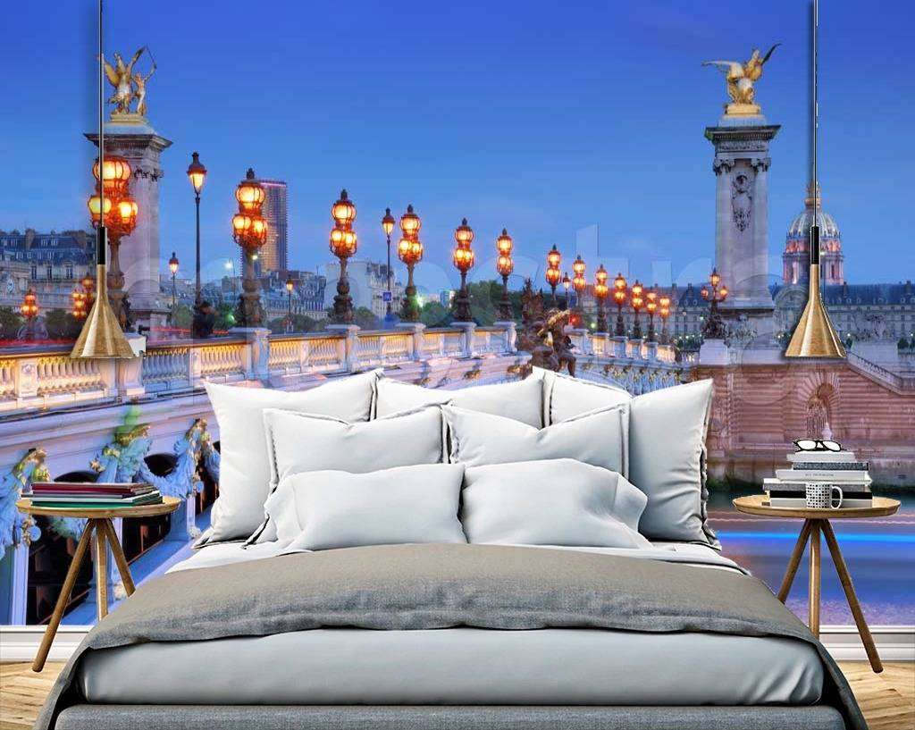 Фотообои в интерьере мост в париже с фонарями  9-794 фото