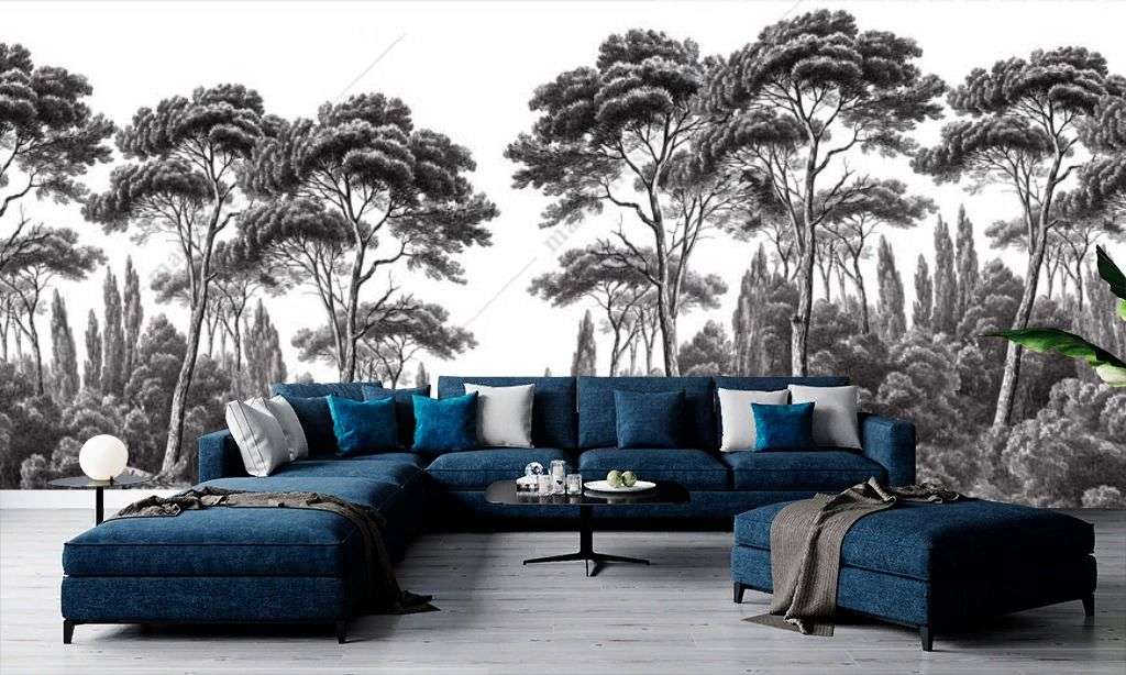 Фотообои в интерьере кипарис в технике гризайль  9-1673 фото