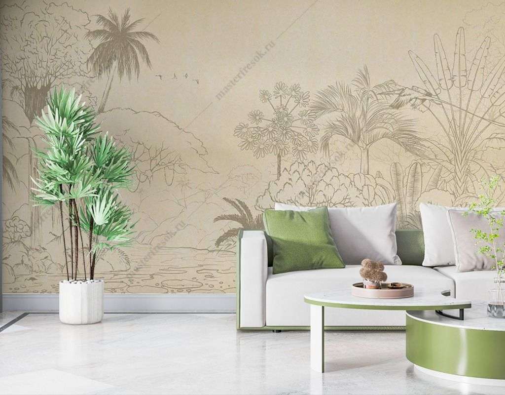 Фотообои в интерьере нарисованные джунгли  9-1636 фото