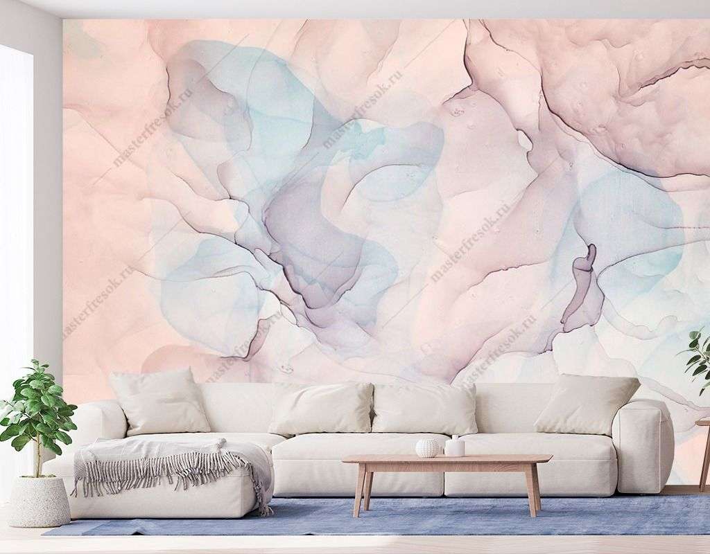 Фотообои в интерьере розовая акварель флюид  9-1500 фото