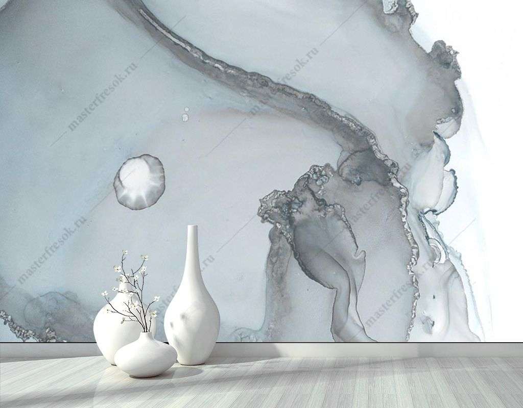 Фотообои в интерьере серые разводы мрамора  9-1572 фото
