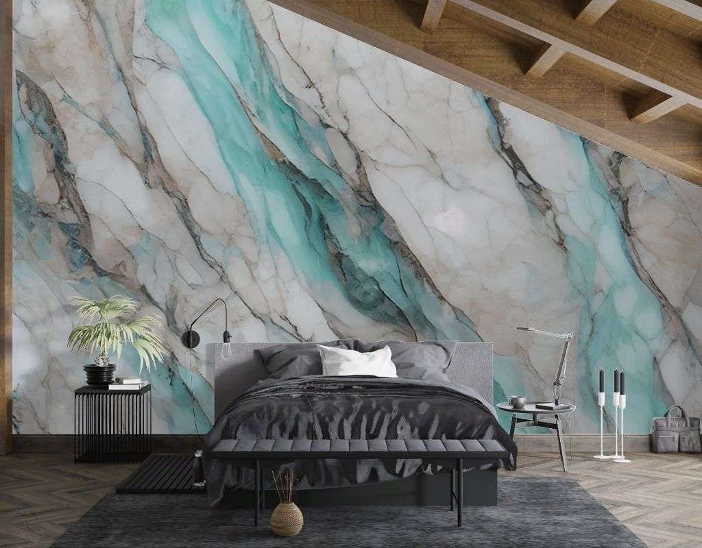 Фотообои в интерьере мрамор серо-изумрудный  9-2093 фото