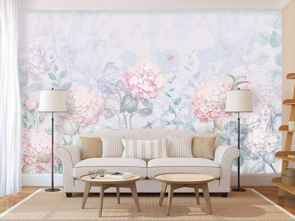 Фотообои в интерьере нежные гортензии  13-112 фото