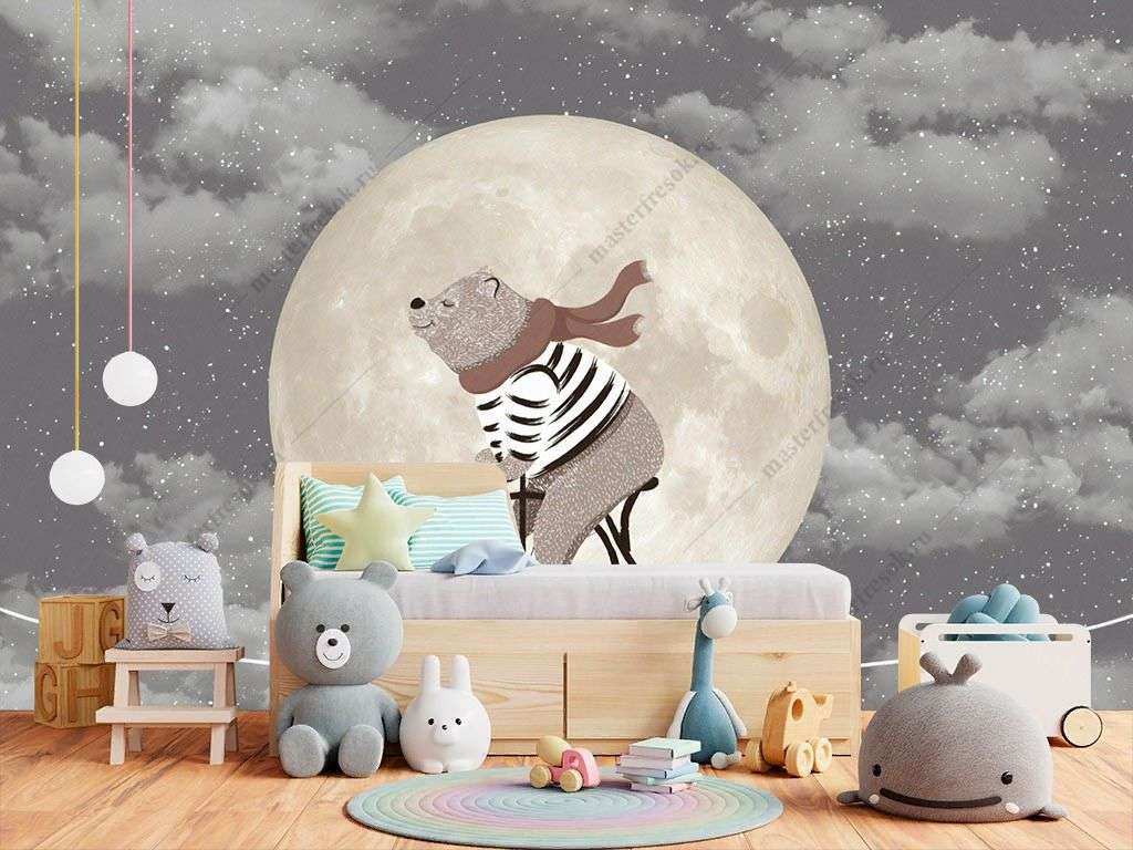 Фотообои в интерьере медвежонок на велосипеде  14-212 фото