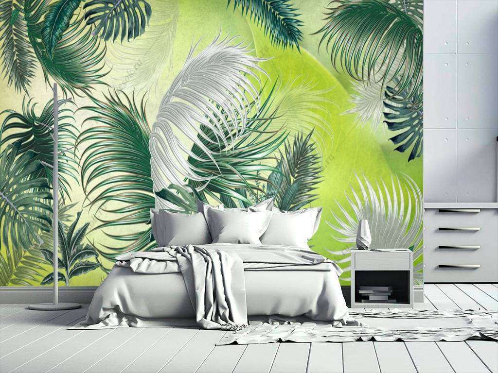 Фотообои Бесшовные обои на стену:  Пальмовые листья. Артикул: 10-717  