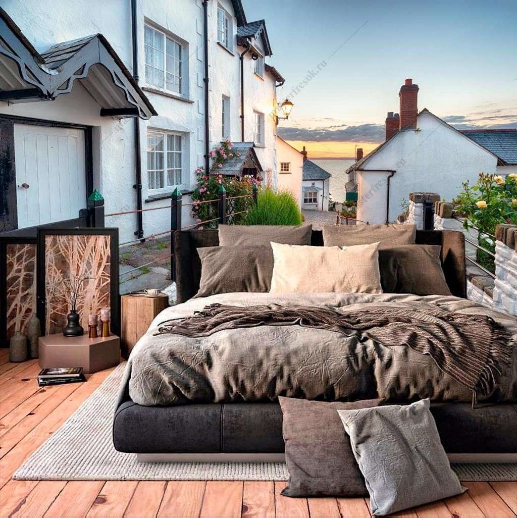 Фотообои в интерьере улочка с белыми домами  9-1412 фото