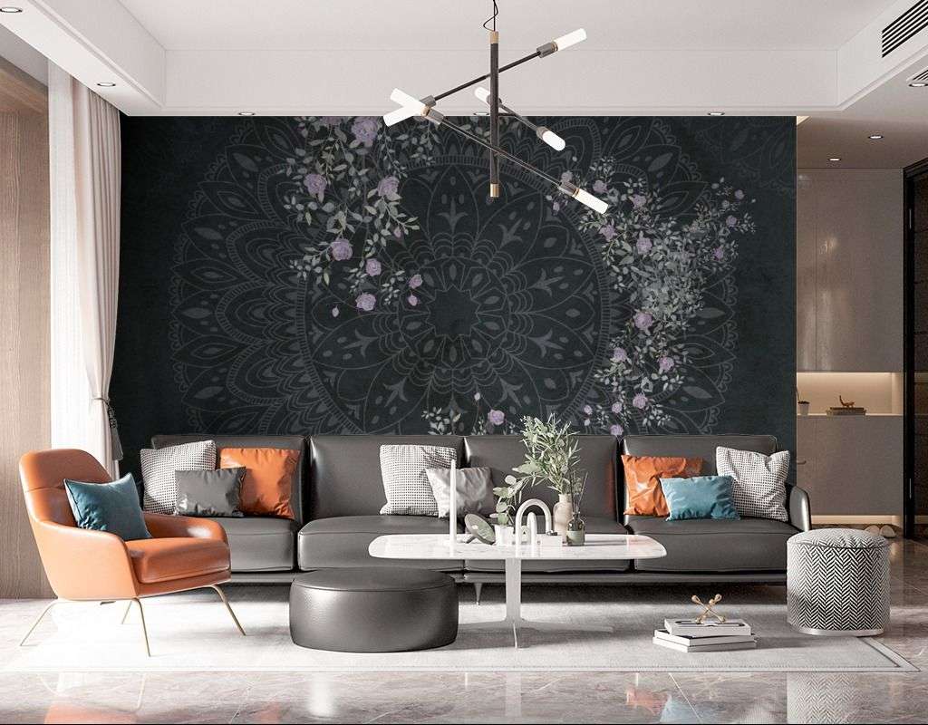 Фотообои в интерьере мандала черная  9-1598 фото