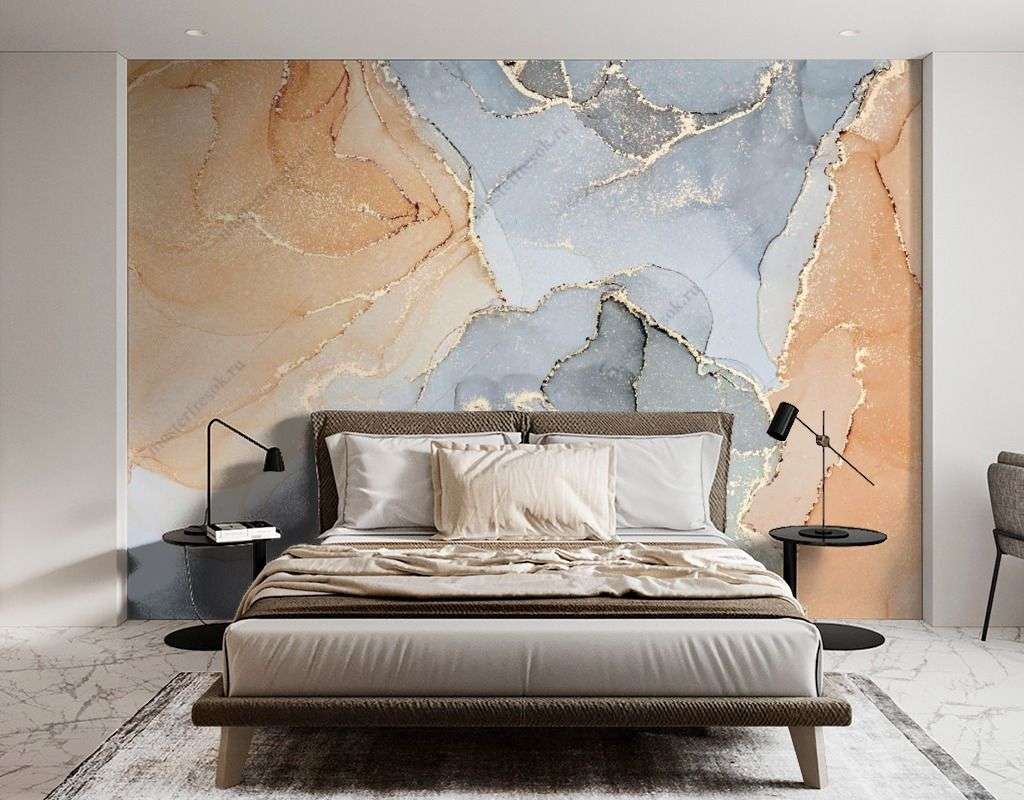 Фотообои в интерьере золотые разводы флюида  9-1525 фото