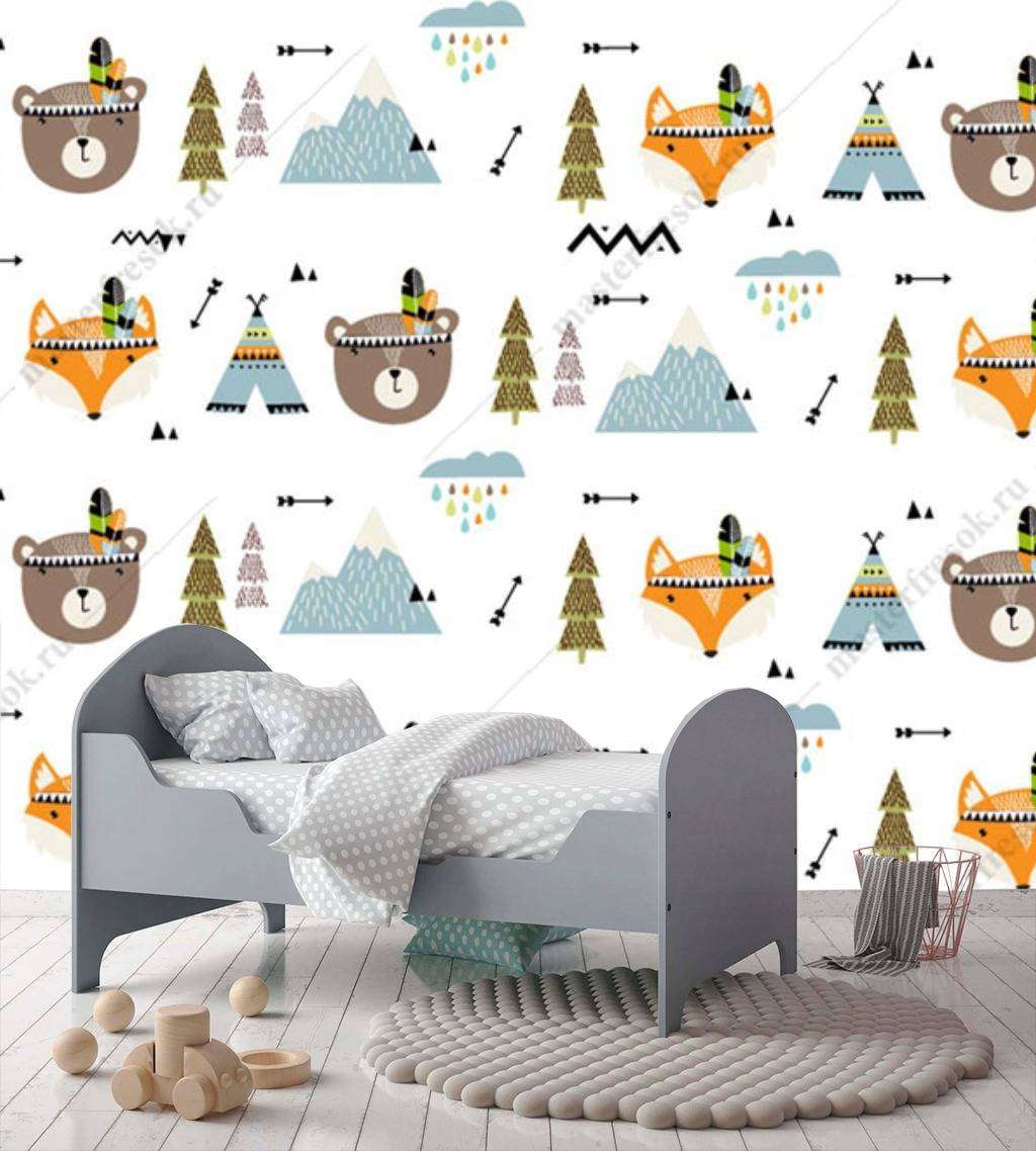Фотообои в интерьере мишки и вигвамы  12-665 фото