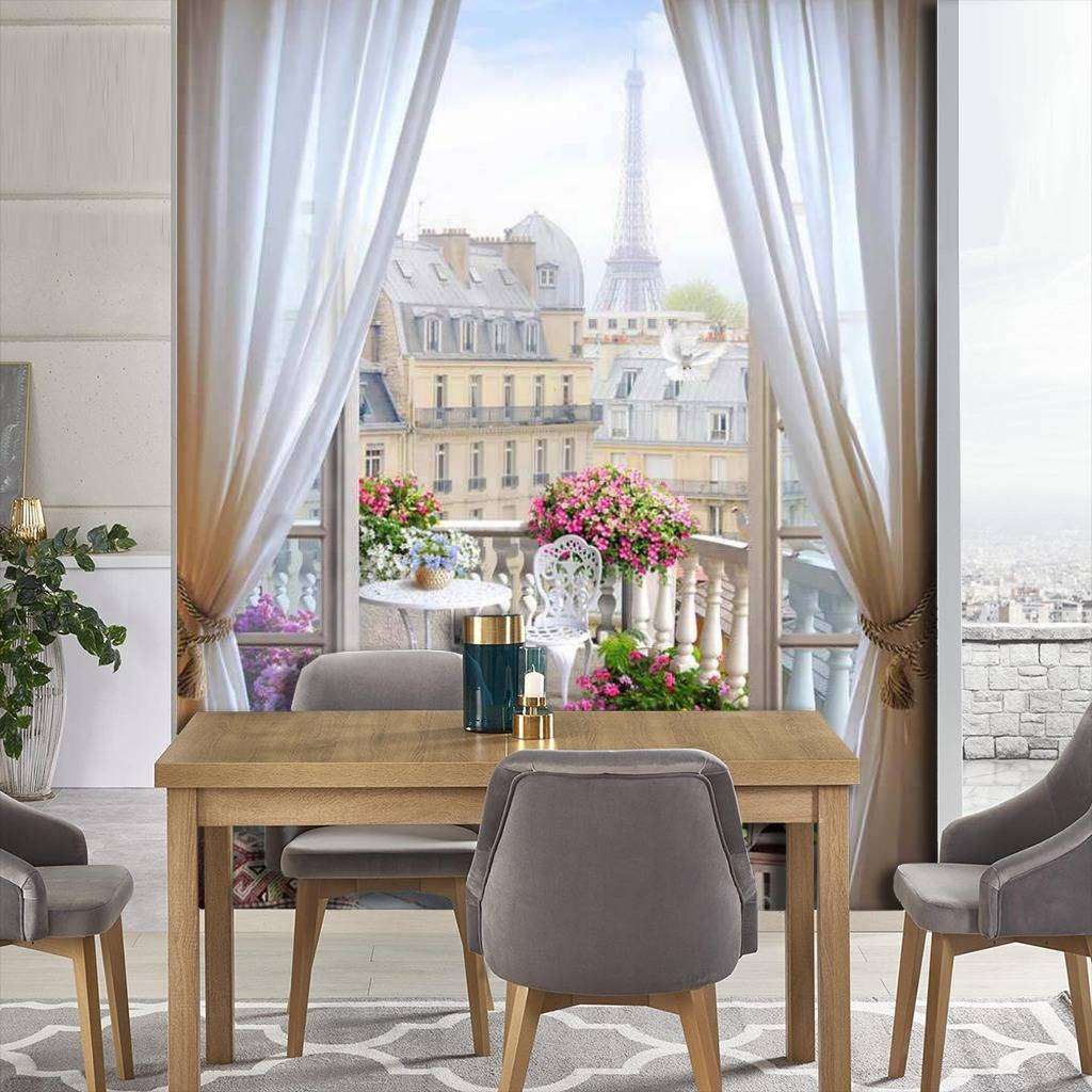 Фотообои в интерьере окно в париж  17-0107 фото