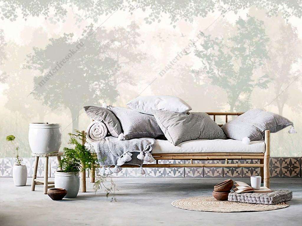 Фотообои в интерьере летний лес в тумане  14-130 фото