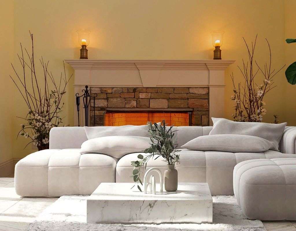 Фотообои в интерьере горящий огонь в камине  9-2012 фото