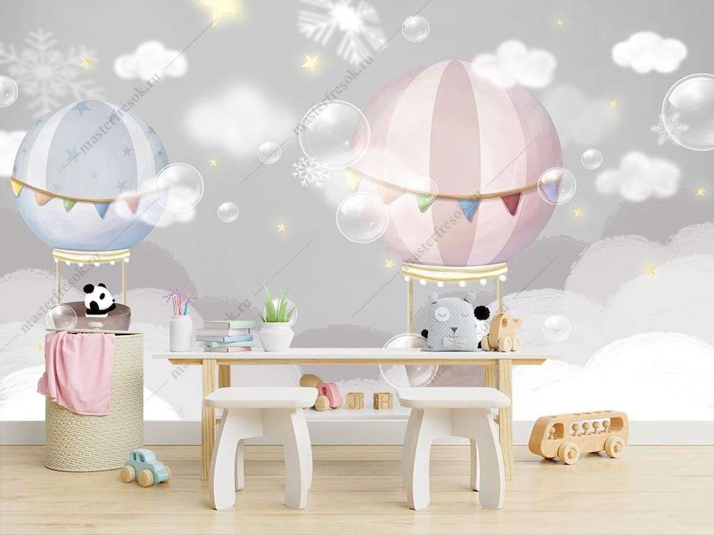 Фотообои в интерьере панда на воздушном шаре  14-320 фото