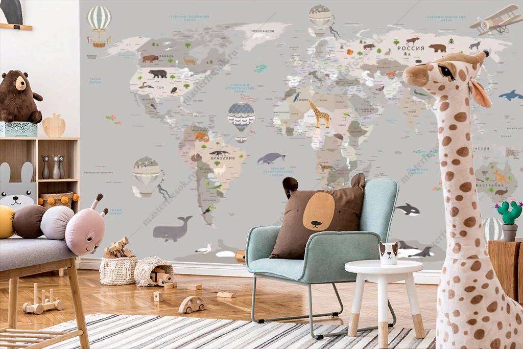 Фотообои в интерьере карта мира с границами стран  12-1186 фото