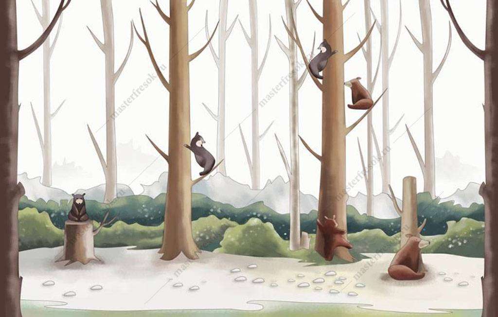 Фотообои в интерьере медведи в лесу  15-986 фото