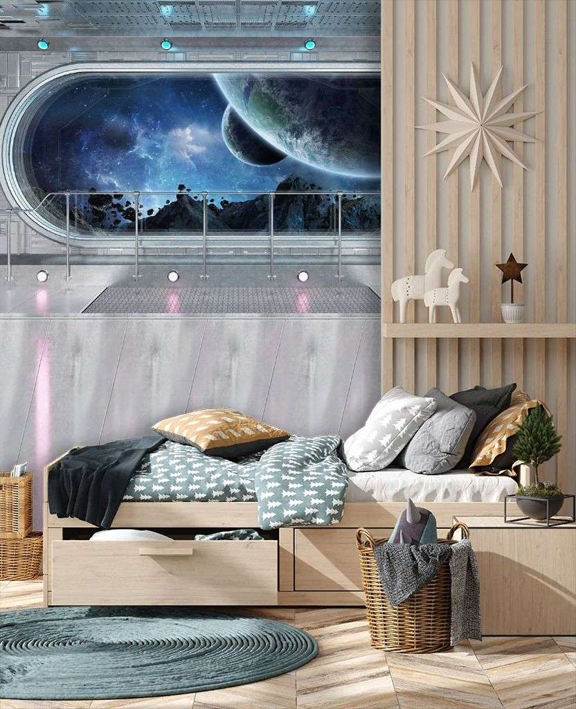 Фотообои в интерьере окно в космос    14-778 фото