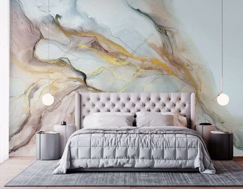 Фотообои в интерьере в спальню розовый мрамор  9-1839 фото