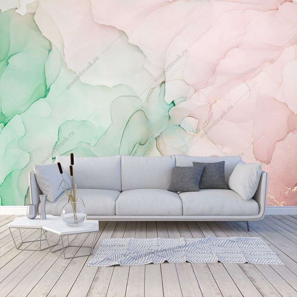 Фотообои в интерьере бирюзовая акварель  9-1414 фото