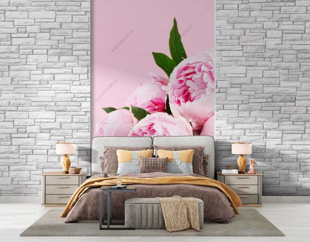 Фотообои в интерьере пионы розовые  9-1792 фото