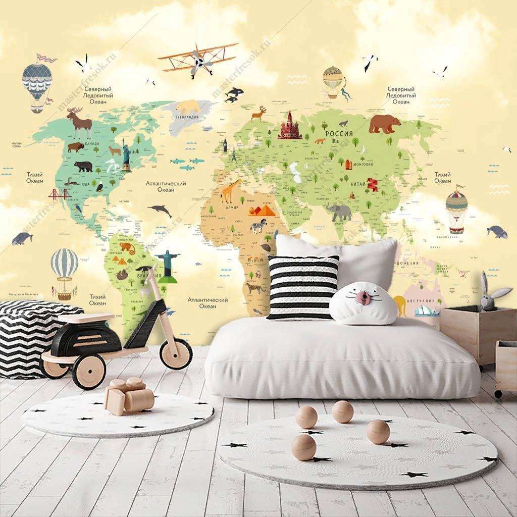 Фотообои в интерьере бежевая карта  14-170 фото