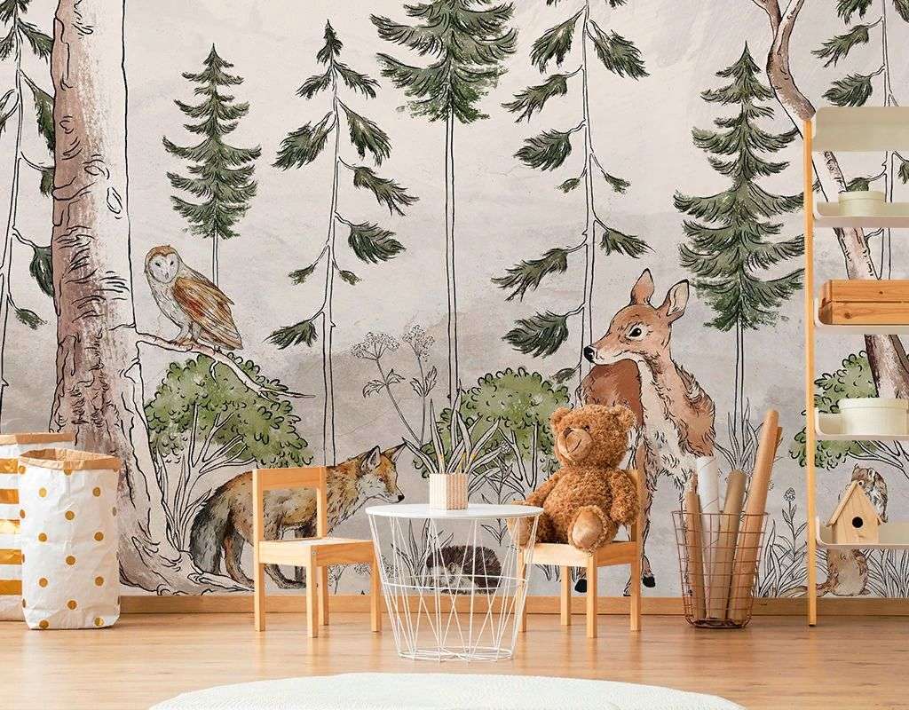 Фотообои в интерьере лес с оленем  12-1646 фото