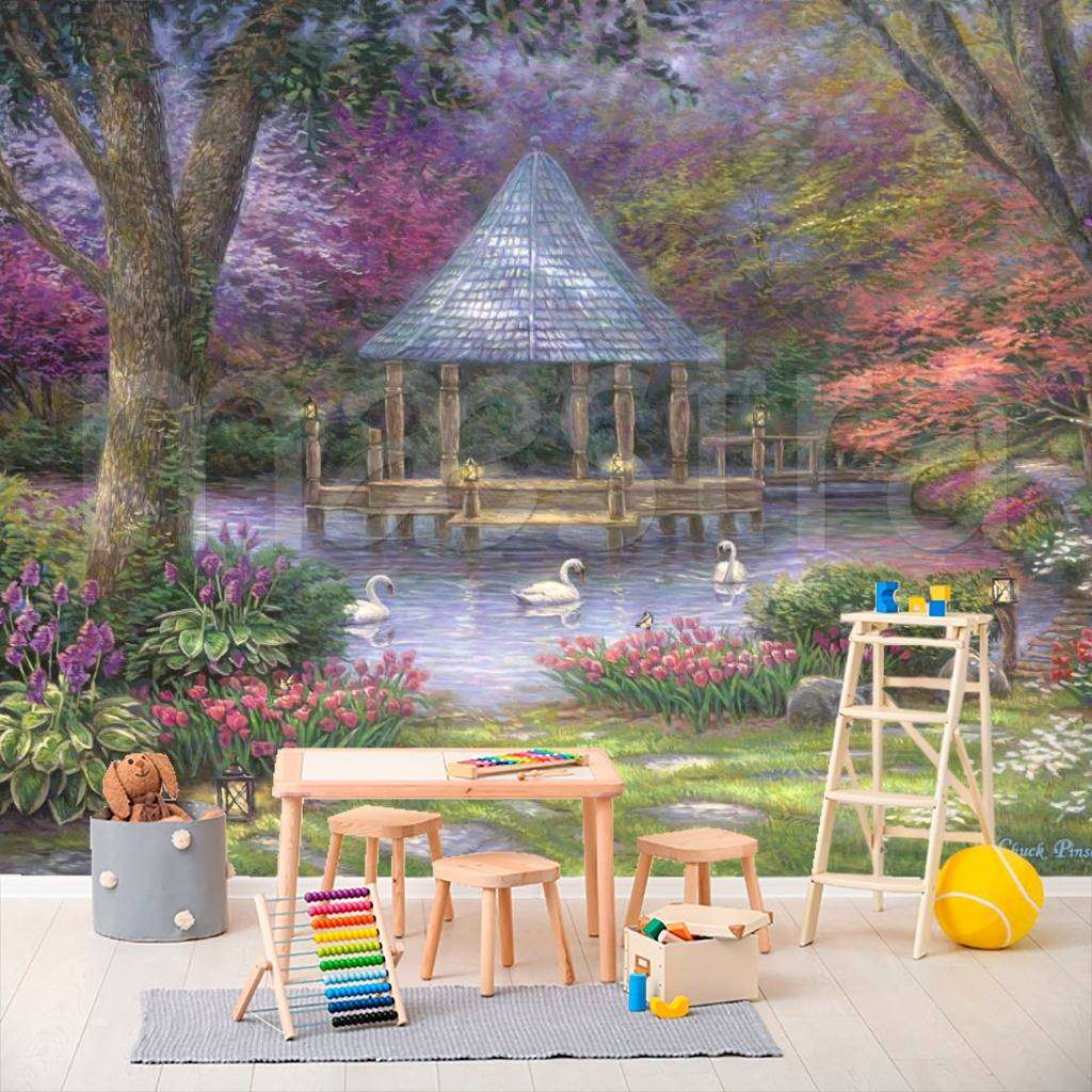 Фотообои Пруд с лебедями  8-124