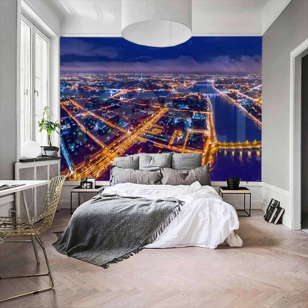Фотообои в интерьере ночной город в огнях  9-710 фото