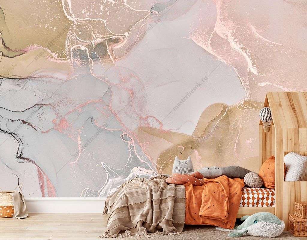 Фотообои в интерьере розовый флюид с золотом  9-1501 фото