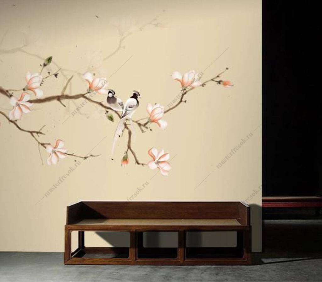 Фотообои в интерьере веточка сакуры  15-894 фото