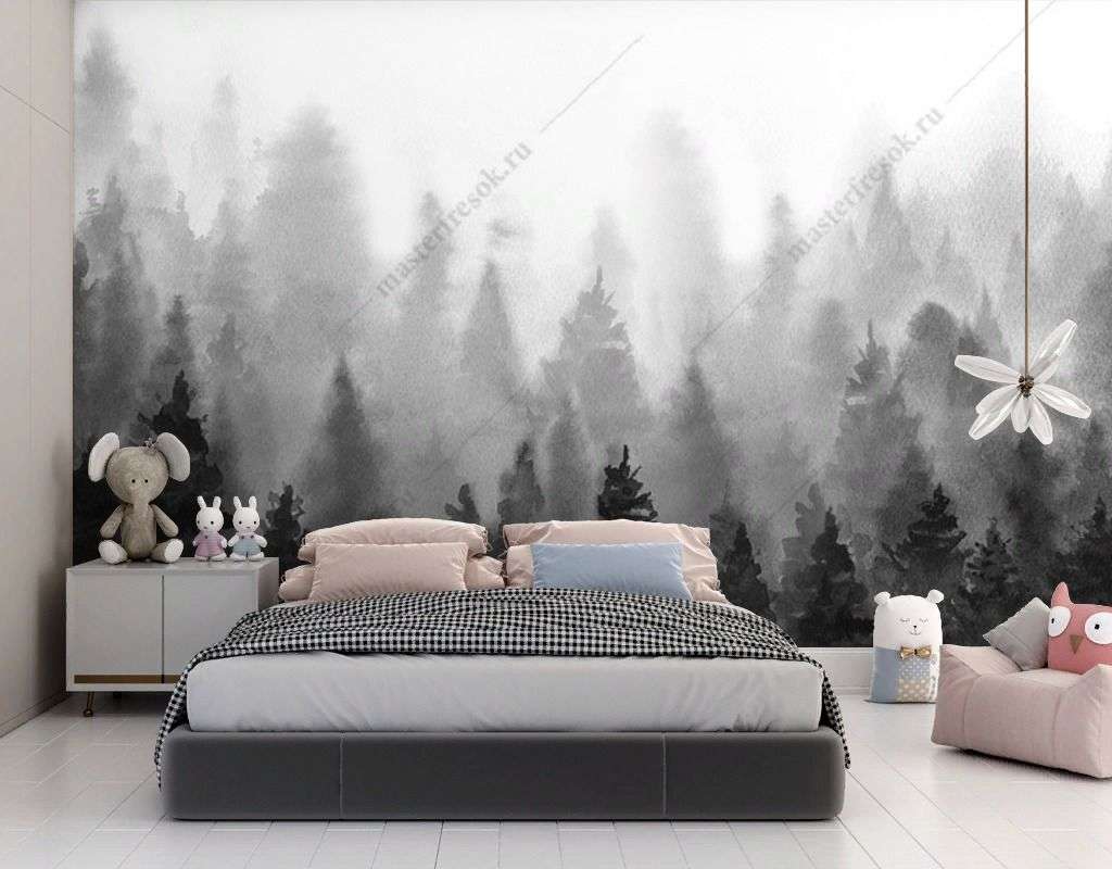 Фотообои в интерьере чёрно-белый лес  9-1727 фото