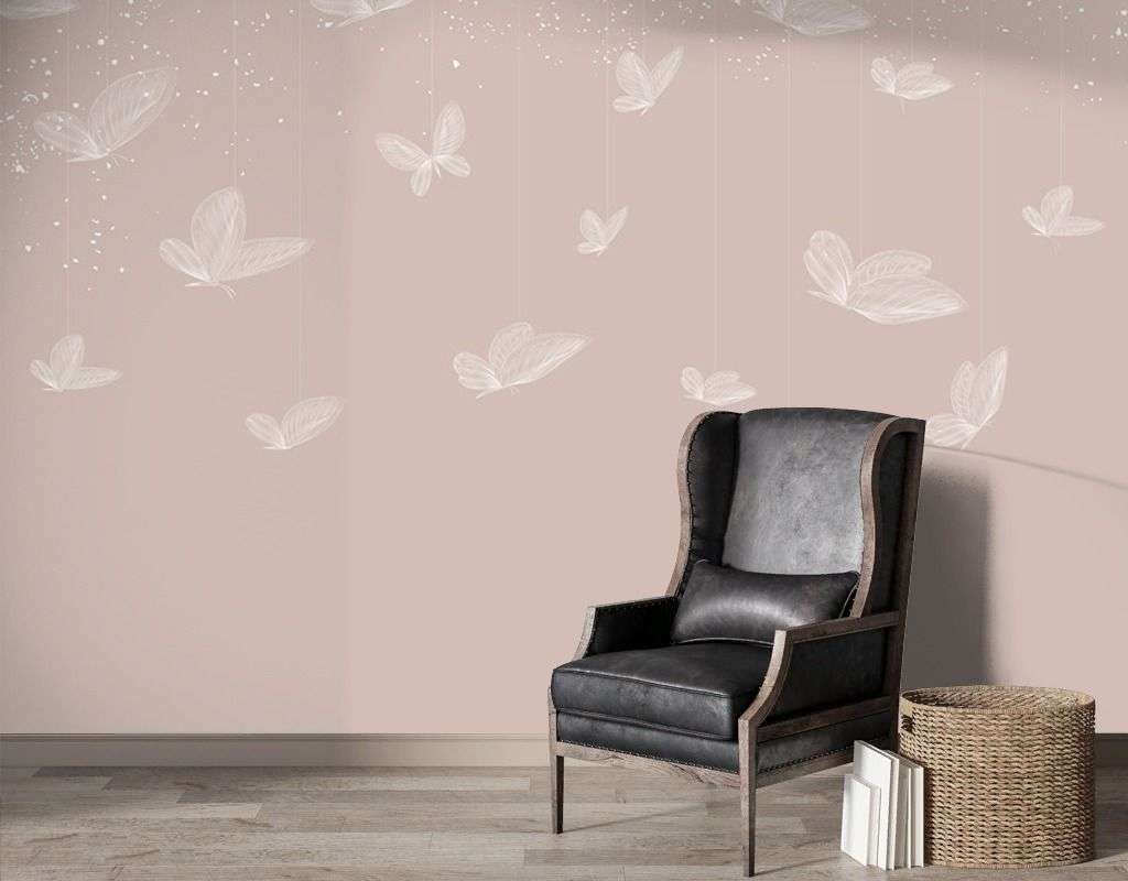 Фотообои в интерьере бабочки белые  9-2098 фото