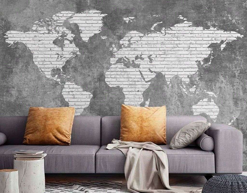 Фотообои в интерьере карта мира на бетоне  9-1958 фото