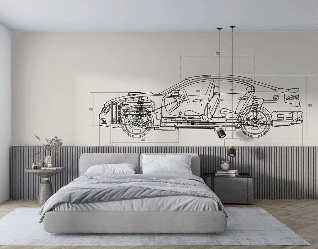 Фотообои в интерьере машина схема  9-1957 фото