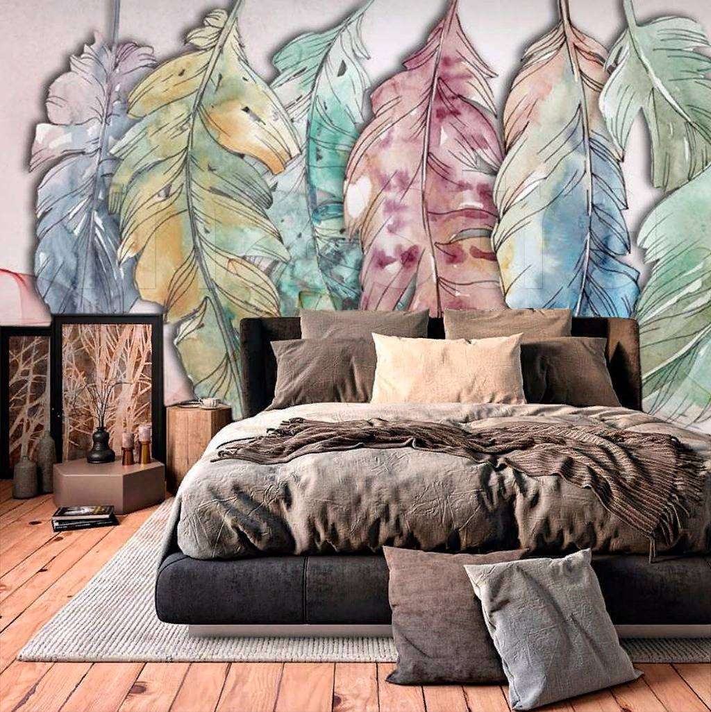 Фотообои в интерьере перья рисунок  15-495 фото